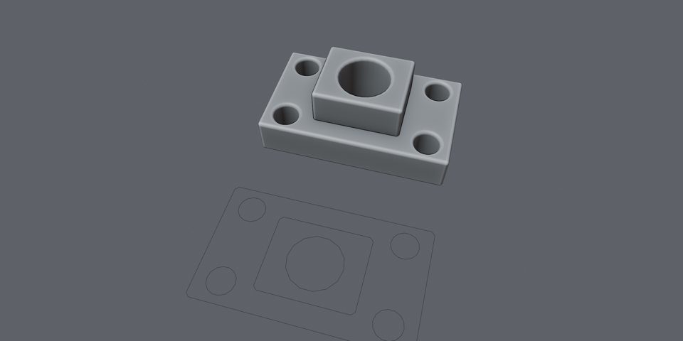 A solid body beside its generated hidden-line outline curves